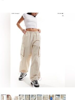 SixthJune Beige Wide-Leg Cargo Pants with Elastic Drawstring Hem